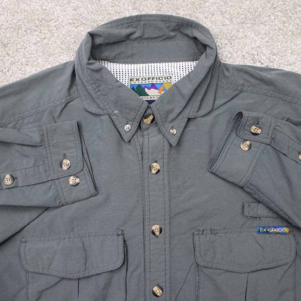 ExOfficio Shirt Mens XL Blue Vented Mesh Lined Long Sleeve Button Down